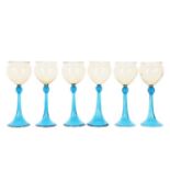 Set of (6) Steuebn Amber & Celeste Blue Goblets