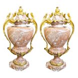 Pair of French Marble & Gilt Bronze Urns