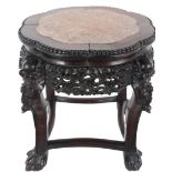 Chinese Wooden Hand Carved Table w Marble Top