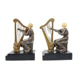 Pair of Metal & Onyx Harpist Bookends