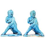Pair of Chinese Blue Glazed Figures