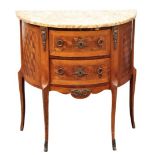 Antique Marquetry Demilune Marble Top Bombay