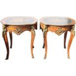 Pair of Inlaid Ormolu Mounted French Style Tables