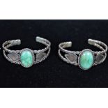 (2) New Mexico Silver & Turquoise Cuff Bracelets