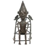 Bronze Tribal Chief Figure Seated in Bronze Chair