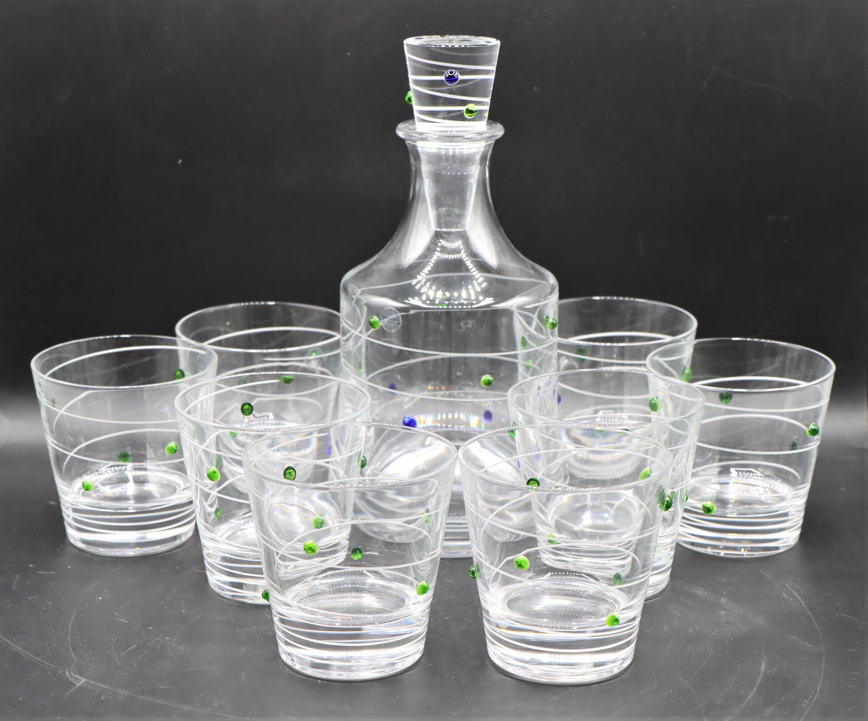 Salviati Italian Glass Decanter w (8) Glasses