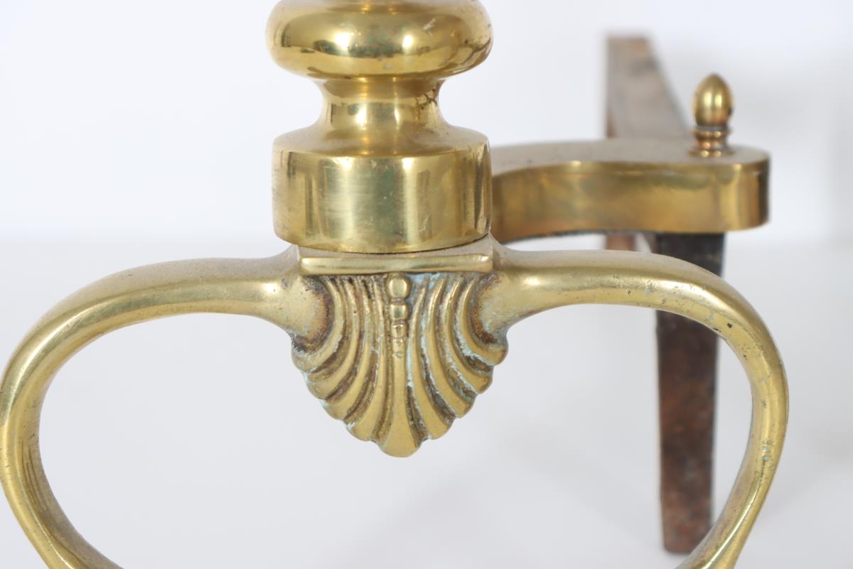 Pair of Brass Cannonball Top Andirons - Image 8 of 15