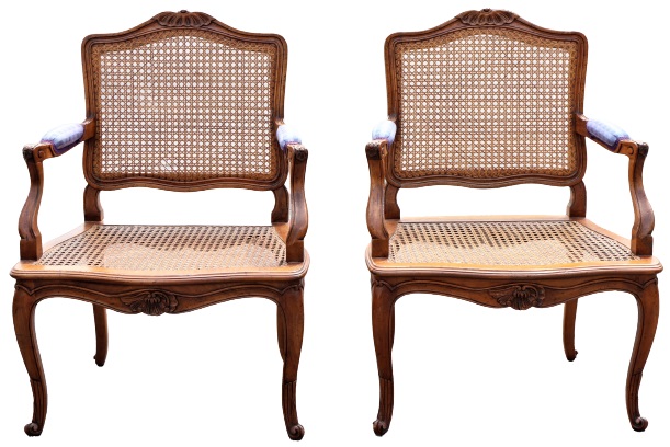 Pair of French Wood & Cane Chairs