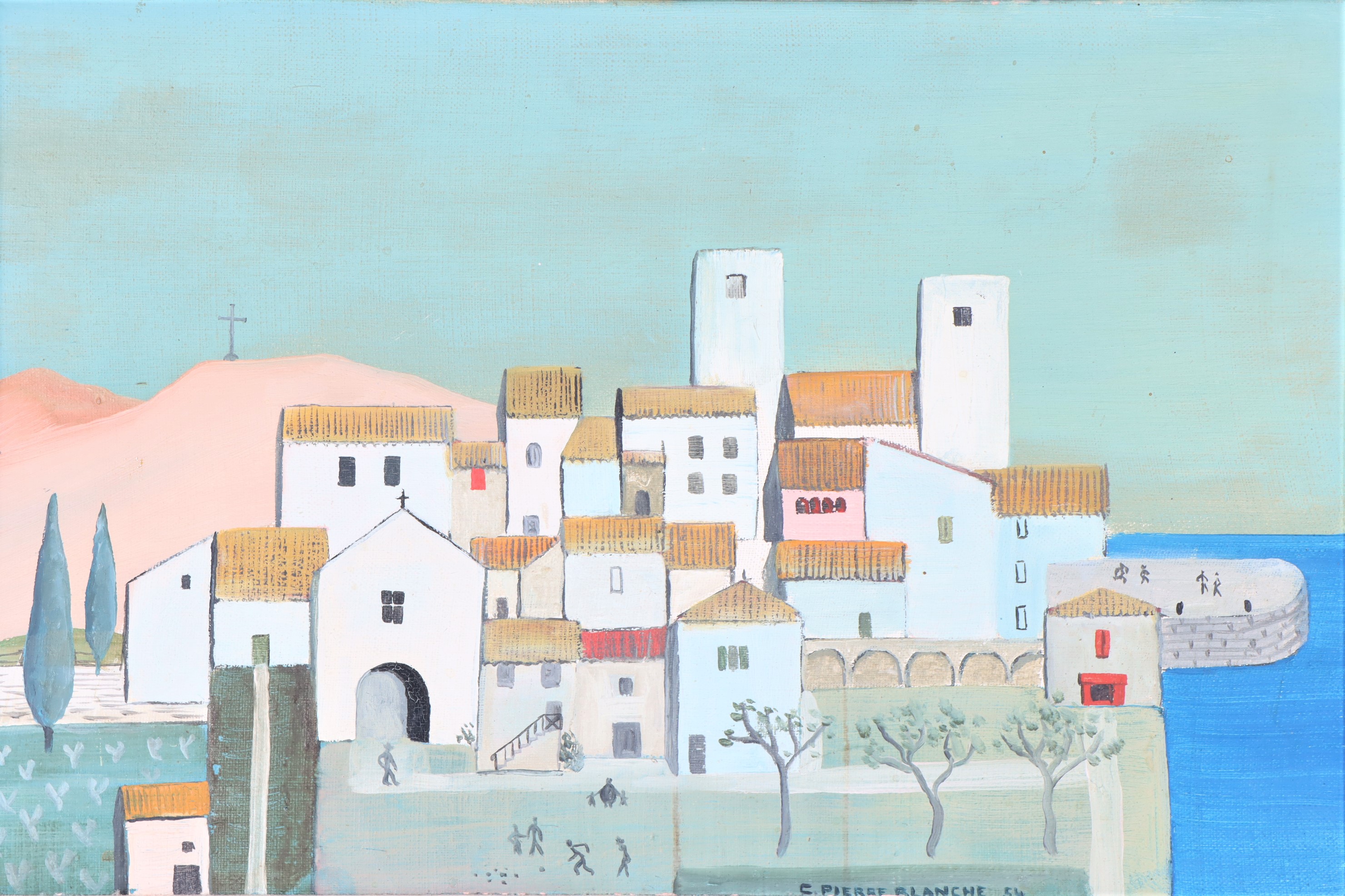 Coastal Town (20th c), Oil on Canvas - Image 4 of 6