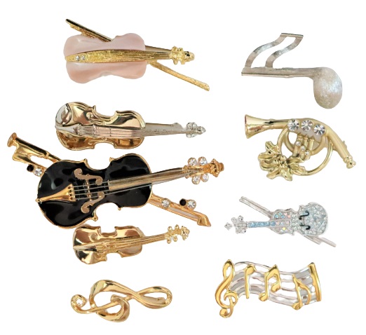 (9) Gilt Musical Pins/Brooches