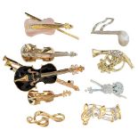 (9) Gilt Musical Pins/Brooches