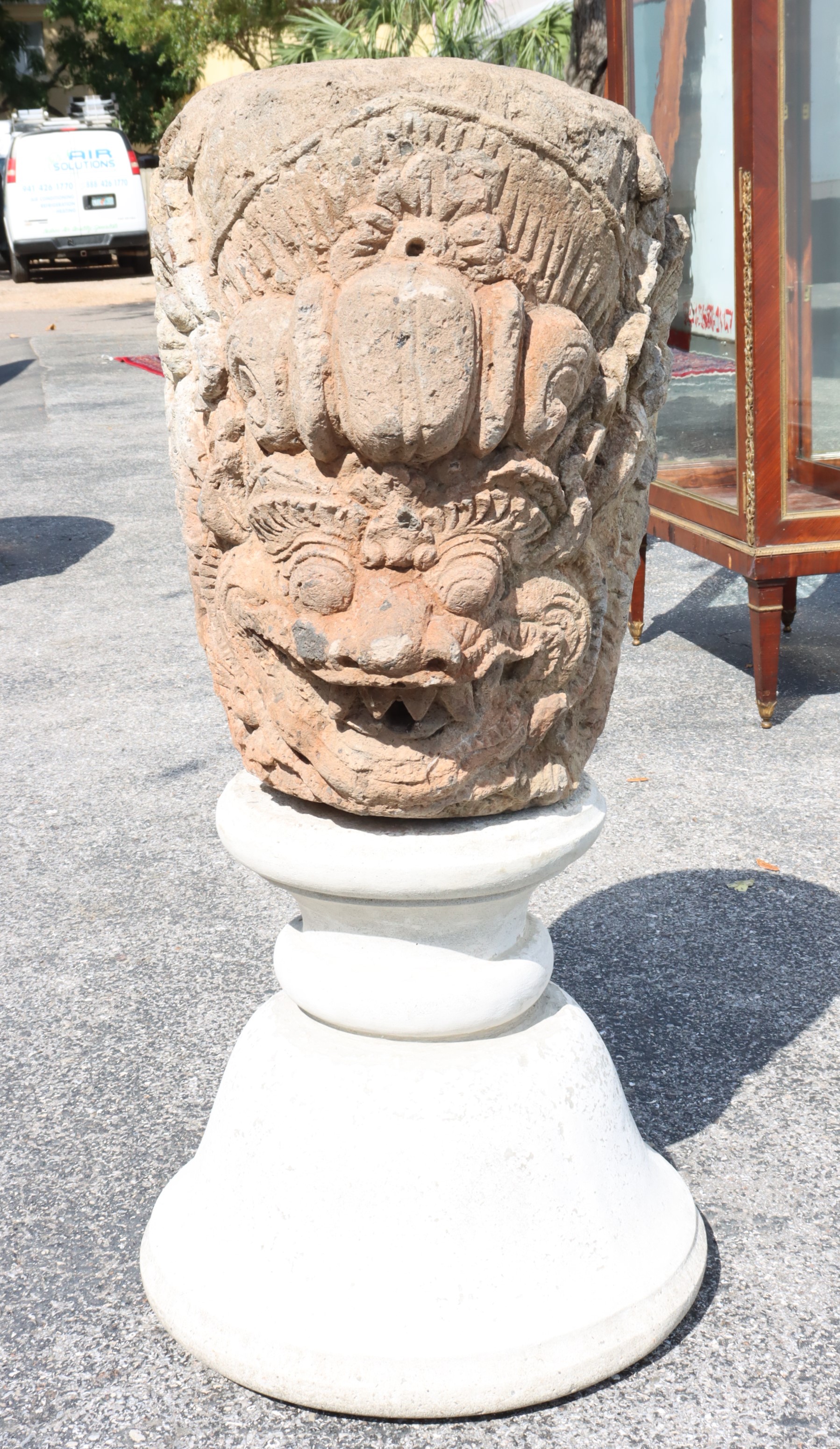 Carved Stone Garuda Head Planter