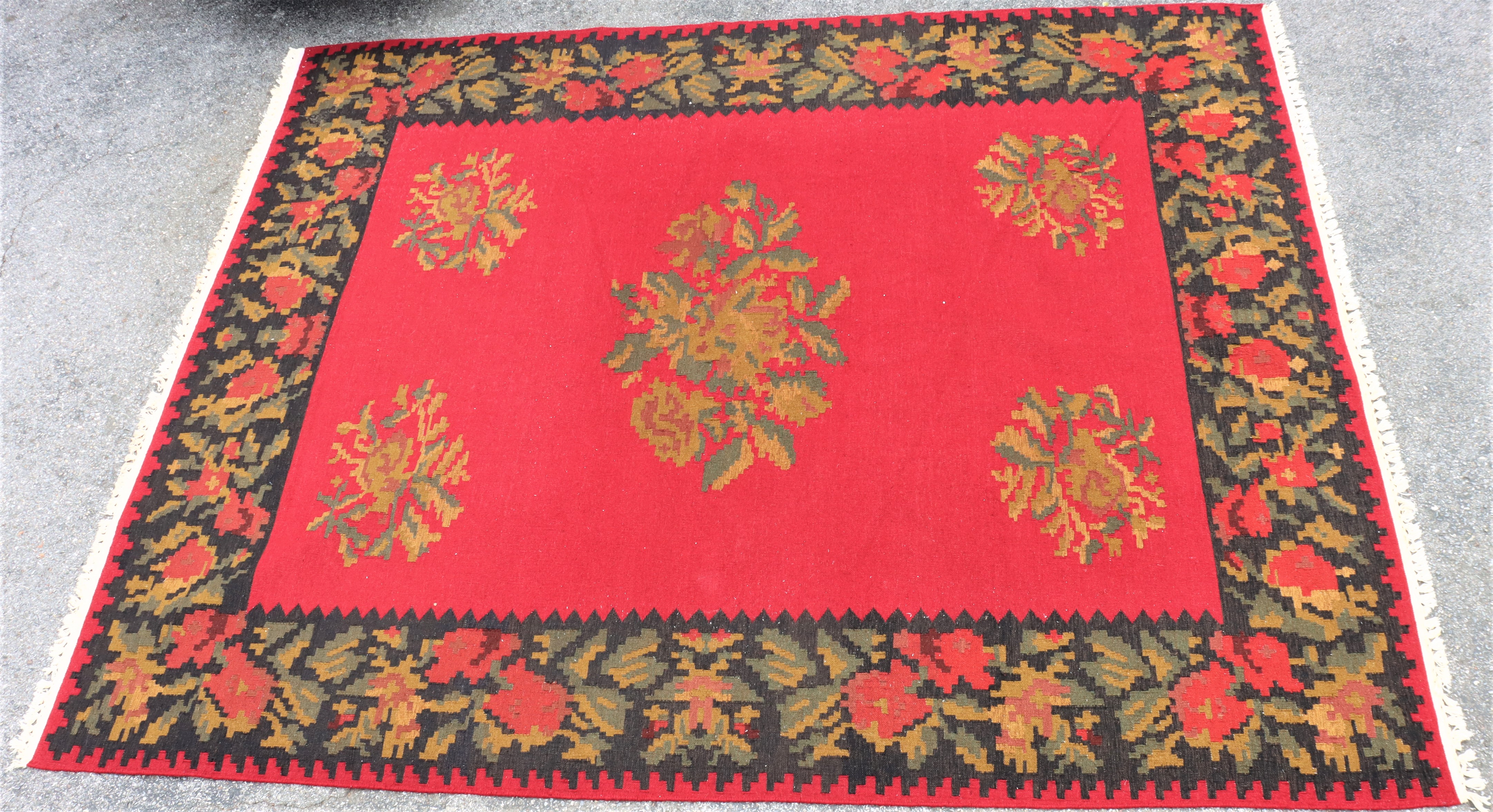 Hand Woven Red Floral Rug, Room Sized