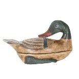 Vintage Polychrome Hand-Carved Duck Container
