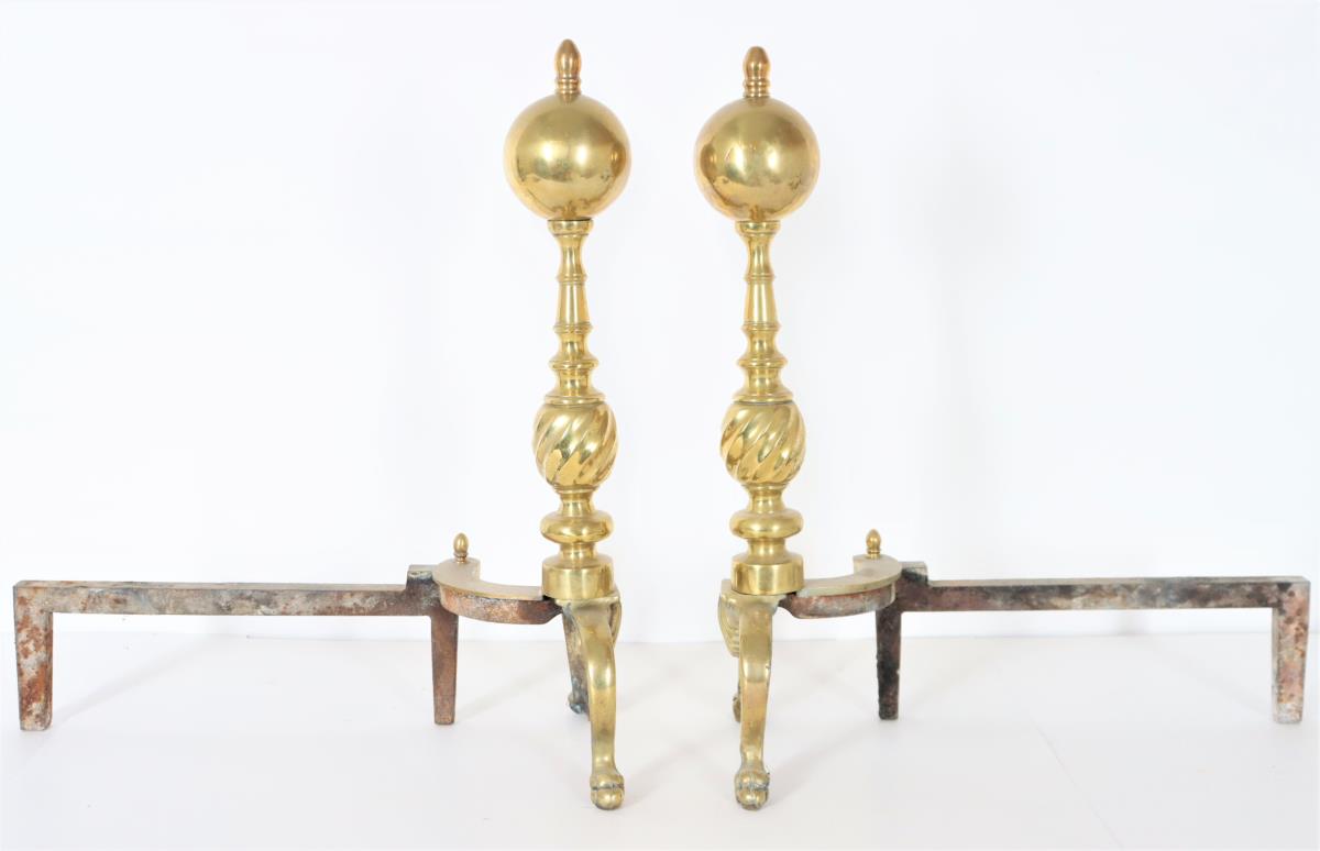 Pair of Brass Cannonball Top Andirons - Image 15 of 15