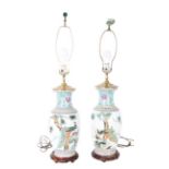 Pair of Chinese Figural Scene Lamps