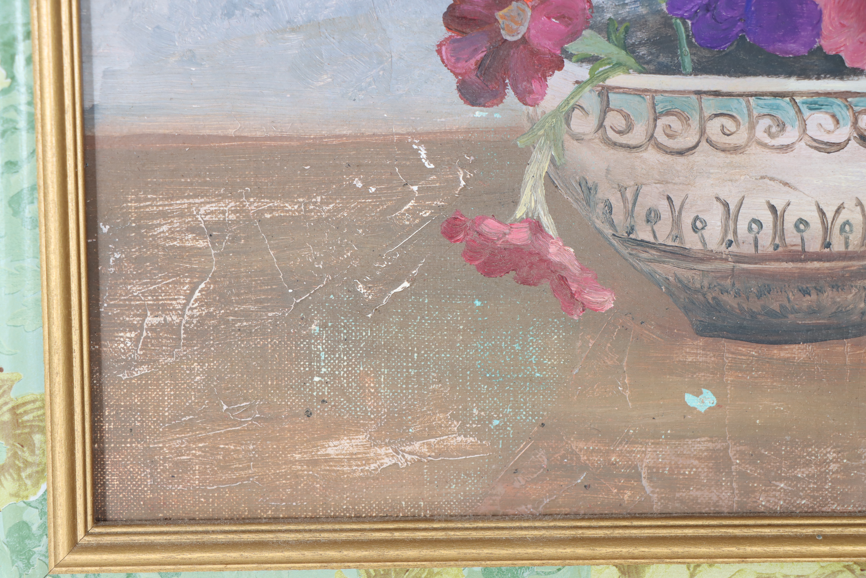 Floral Still Life, 20th C., Oil on Canvas Board - Image 6 of 6