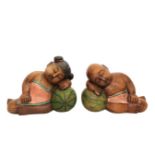 (2) Thai Carved Polychrome Water Babies