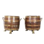 Pair of Claw Foot Oak & Brass Containers