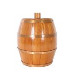Small Lidded Wooden Barrel w Copper Bands