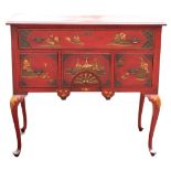 Chinoisorie Red Painted Queen Anne Style Low Boy