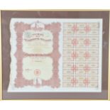 Framed French Stock Certificate