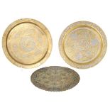 (3) Middle Eastern Inlaid Brass Chargers