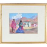 South American Village Scene, Watercolor