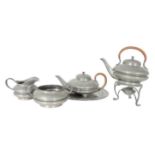 6 Piece Hammered Pewter Tea Set