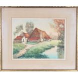 Countryside Setting, Color Lithograph