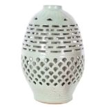 Large Chinese Celadon Porcelain Reticulated Vase