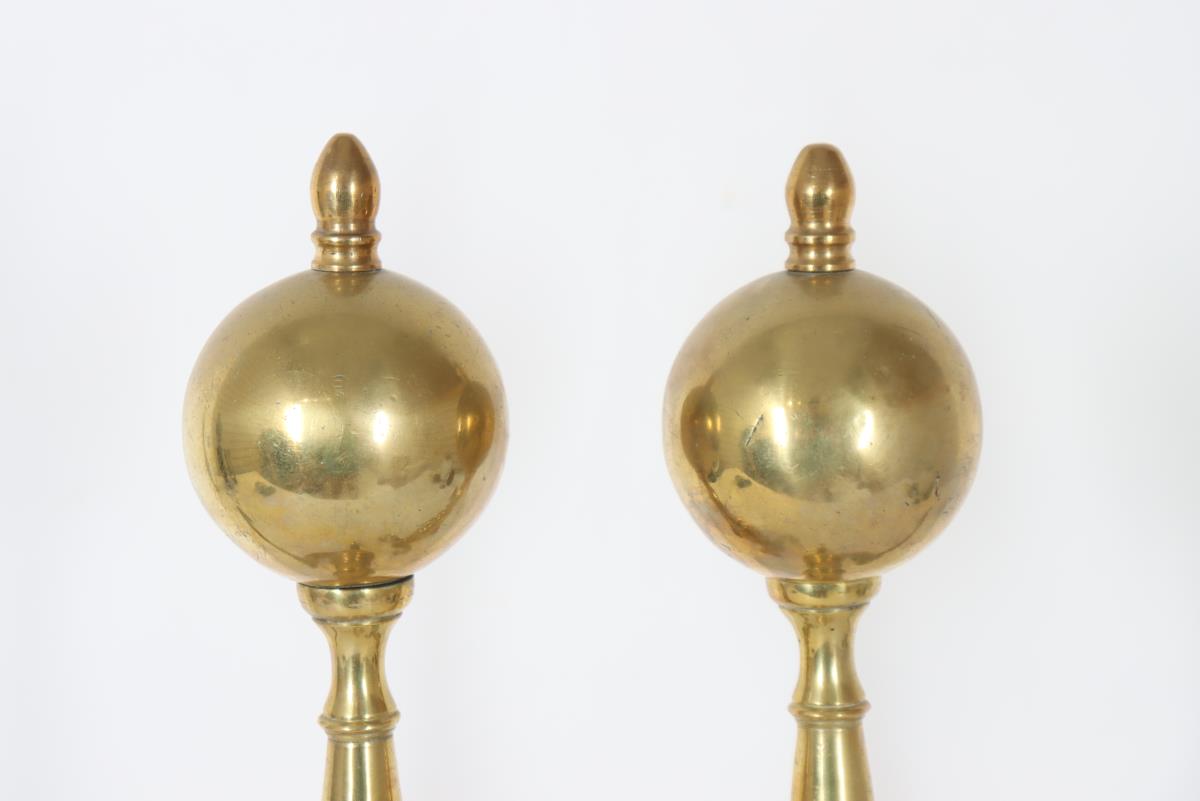 Pair of Brass Cannonball Top Andirons - Image 3 of 15