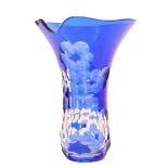 Polish Blue Cut Glass Vase