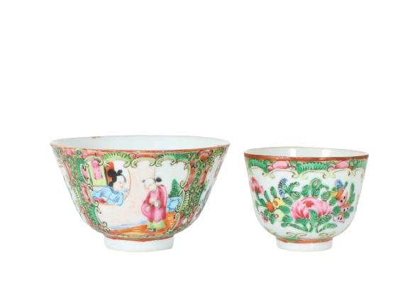 Pair of Antique Chinese Rose Medallion Cups