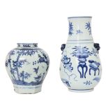 Pair of Chinese Blue & White Porcelain Vases