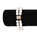 Double Strand Pearl Bracelet 14k Yellow Gold Clasp