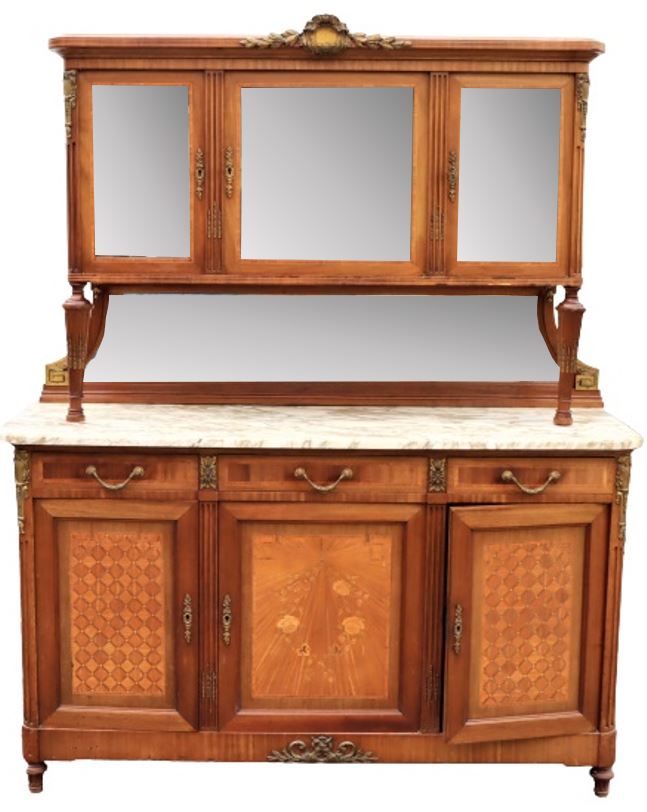 Early 20th C French Inlaid Credenza w/ Ormolu