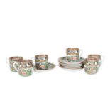 Set of Rose Medallion Teacups & Saucers