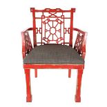 Chinese Red Lacquer Carved Chair