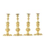 Set of (4) Ornate Brass Candlesticks