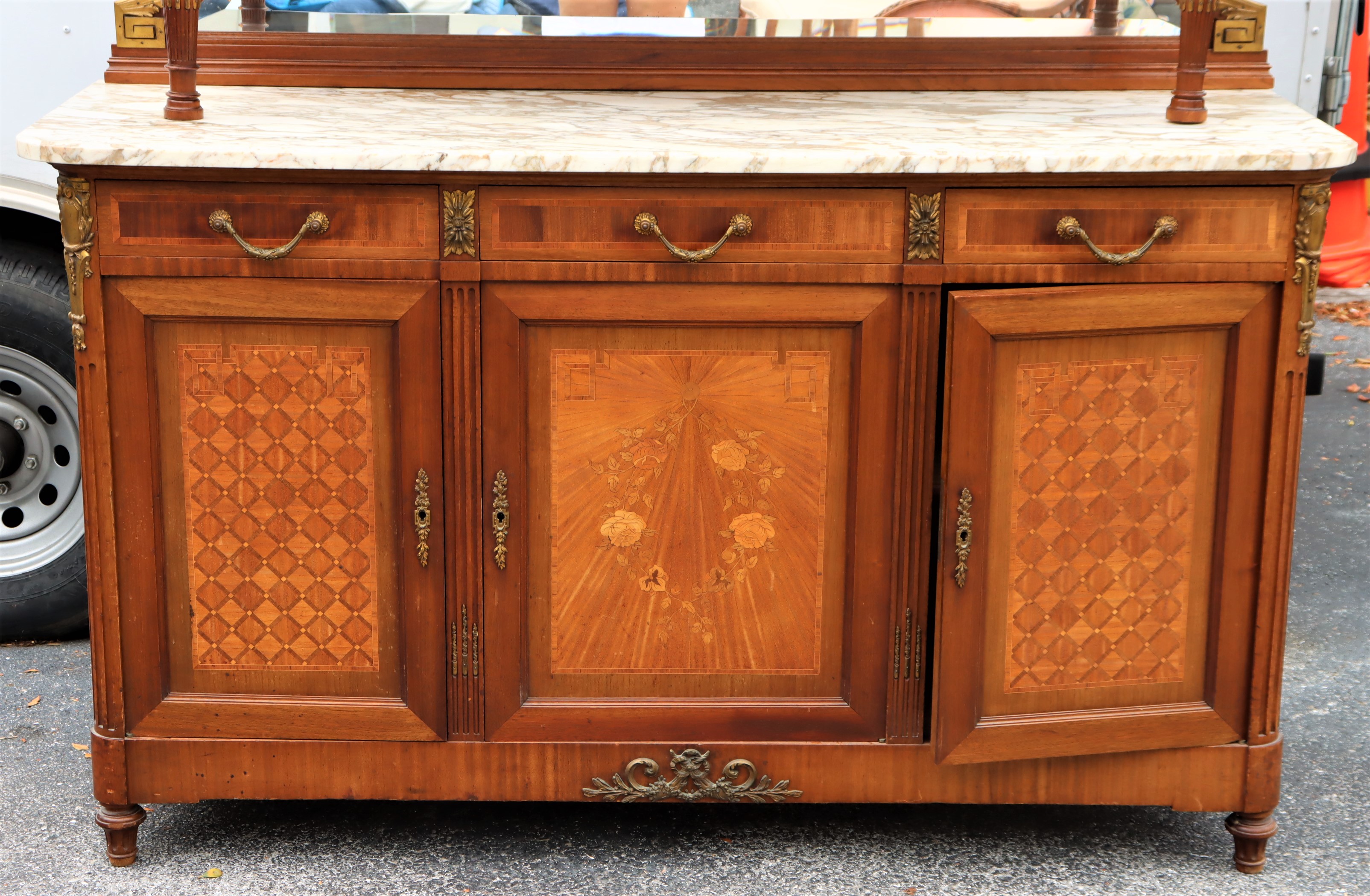 Early 20th C French Inlaid Credenza w/ Ormolu - Image 3 of 4