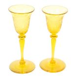 Pair of Steuben Bristol Yellow Wine Goblets