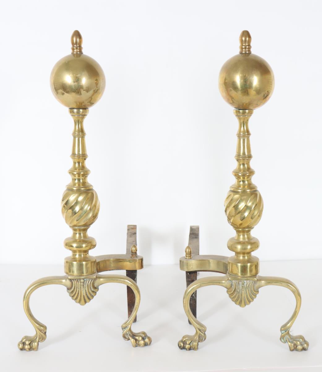 Pair of Brass Cannonball Top Andirons - Image 5 of 15