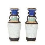 Pair of Chinese Craquelure & 3 Claw Dragon Vases