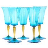 (5) Steuben Celeste Blue and Amber Wine Glasses