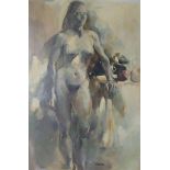 20th C. Figural Standing Nude, Signed Wine