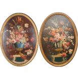 Pair of Oval Still Life Paintings, Oil on Canvas