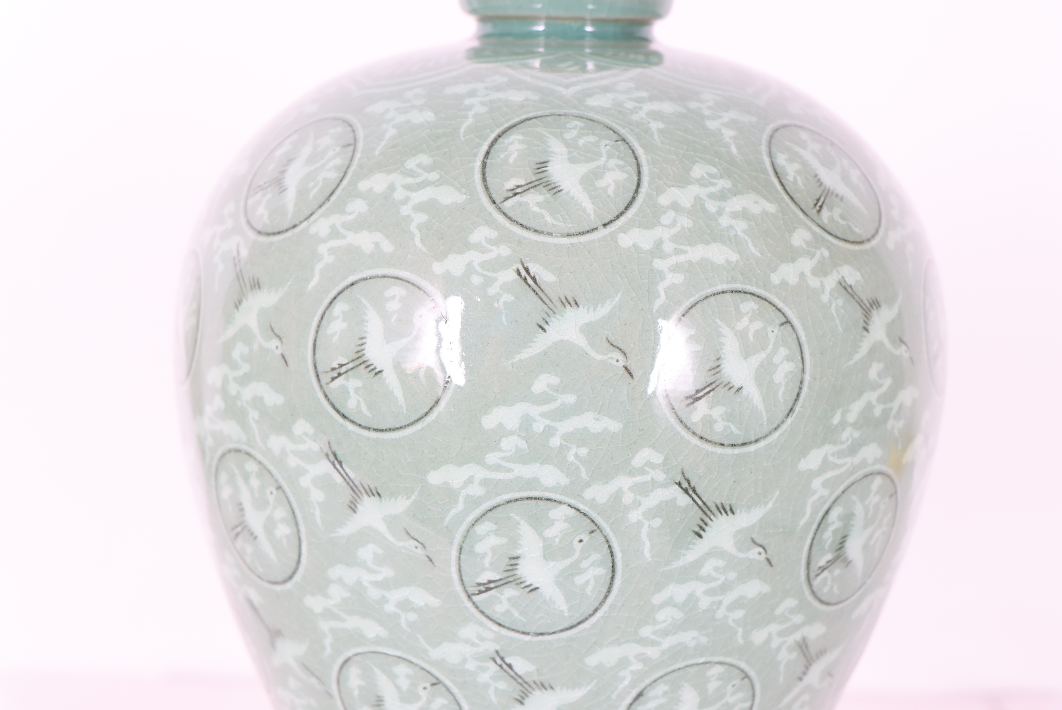 Korean Celadon Crane Porcelain Vase - Image 3 of 4