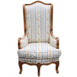 Antique Floral Upholstered Tall Wingback Chair