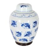Large Chinese Blue & White Ginger Jar & Lid